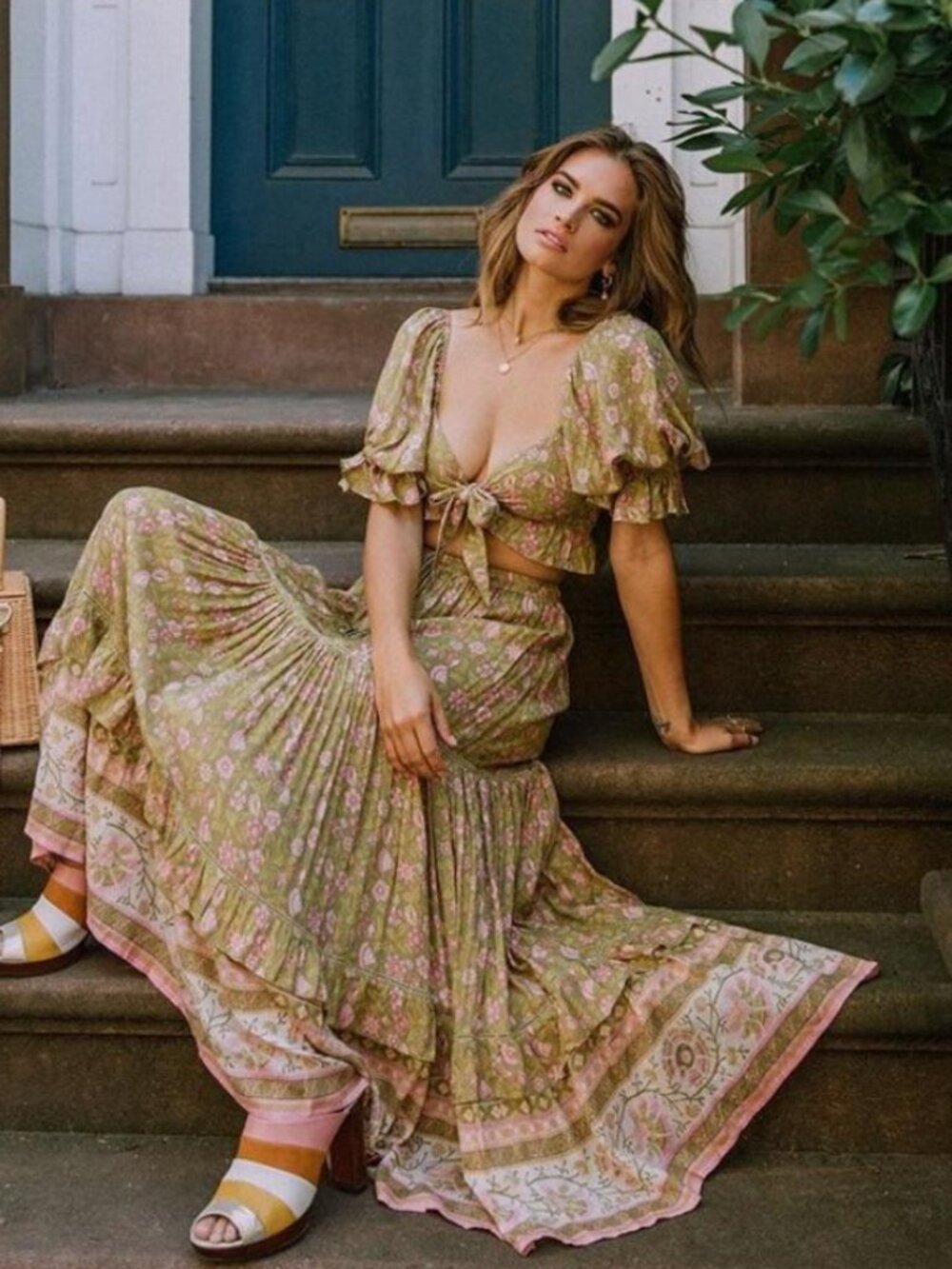 Spell & The Gypsy Dahlia Bronze Maxi Skirt Small Boho Floral EUC
